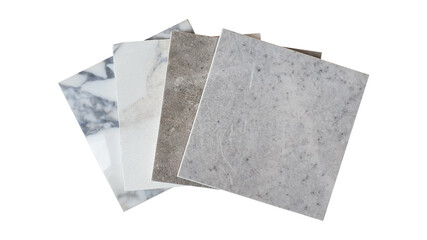 white and grey tile samples collection isolated on white background with clipping path. luxury marble and stone ceramic tile use as interior material for flooring ,counter top ,back splash works.