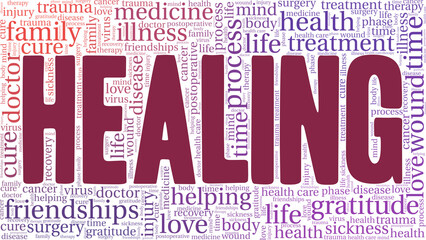 Healing vector illustration word cloud isolated on a white background.