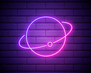 Earth and Moon neon icon. Elements of Space set. Simple icon for websites, web design, mobile app, info graphics isolated on brick wall © Skiffcha