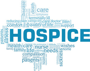 Hospice vector illustration word cloud isolated on a white background.