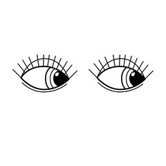 Fototapeta na wymiar Vector illustration. Two open eyes with eyelashes. Black icon on white background. Simple graphic element.