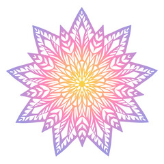 Round gradient mandala on white isolated background. Vector boho Mandala with floral patterns. Yoga concept