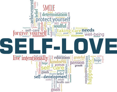 Self-love vector illustration word cloud isolated on a white background.