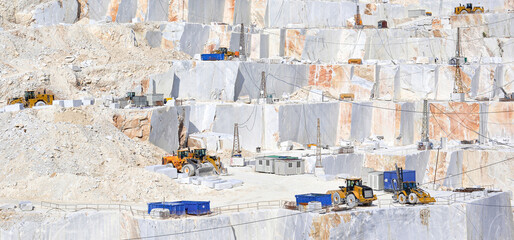 Marble quarry, extraction and processing of white marble, open mining