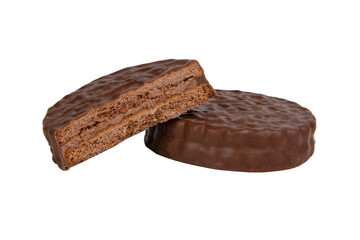Brown chocolate sandwich cookies isolated on the white background