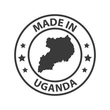 Made in Uganda icon. Stamp made in with country map