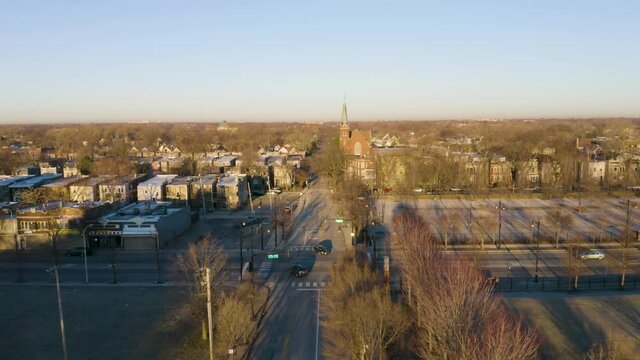 Establishing Shot of Englewood Neighborhood in Chicago, Illinois. Englewood is one of the poorest neighborhoods in the city and has high crime rates