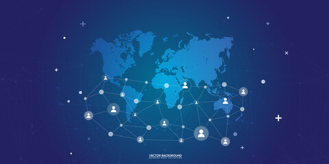World Map - Business Connections Network - Social Media Concept Design - Vector Illustration