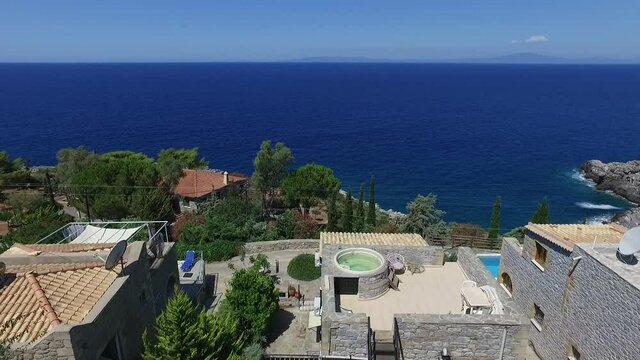 Aerial View, House With Jacuzzi And The Mediterranean Sea