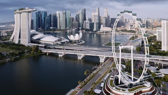 Aerial view of Marina Bay and downtown district, Singapore, Asia