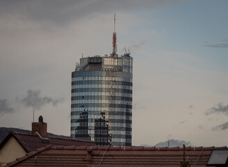 A close look at the modern tower in jena downtown in spring