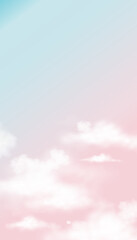 Naklejka na ściany i meble Sky in Pink and Blue Pastel Colour,Vector illustration Sky with white fluffy clouds, Vertical banner of Natural background for spring or Summer holiday concept