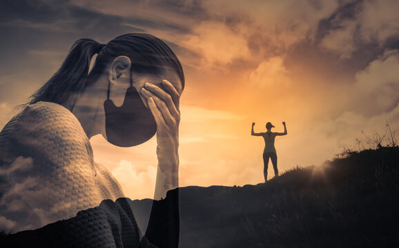 Mental, And Physically Strong Woman Wearing Face Mask Finding Her Inner Strength Through Hard Difficult Times