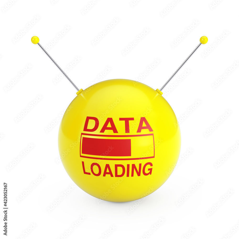 Poster progress bar showing data loading with abstract yellow data sphere. 3d rendering