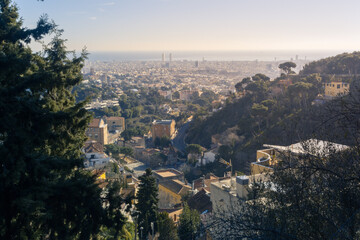 Obraz premium Amanecer con vista panoramica de la ciudad de Barcelona [Barcelona, Cataluña, España]