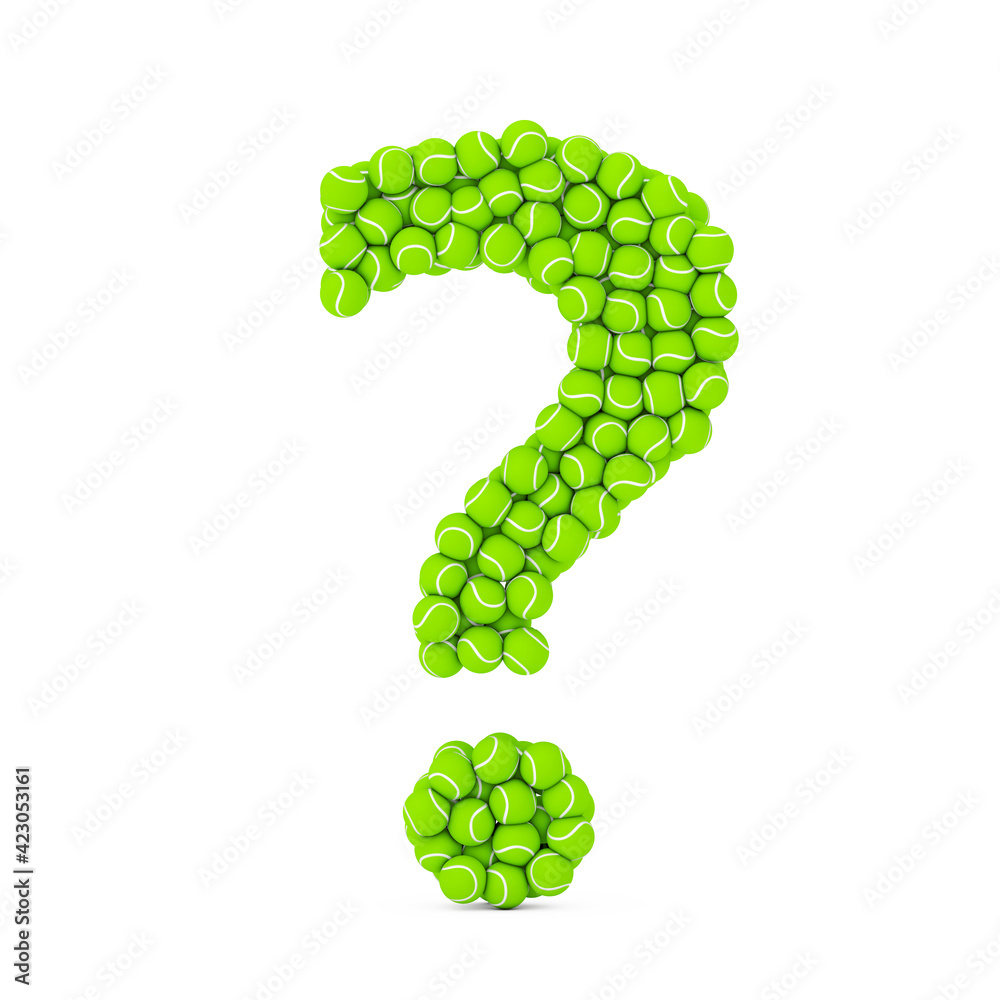 Poster Green Tennis Balls in Shape of Question Mark. 3d Rendering