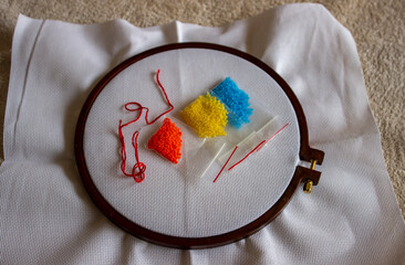 preparation of beads and threads on fabric for embroidery