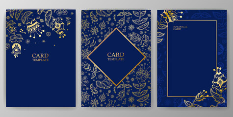 Floral set of vector card with golden decorative flowers, wedding invitation. Can be used for - save the date, Mother day, Valentine day, birthday cards.