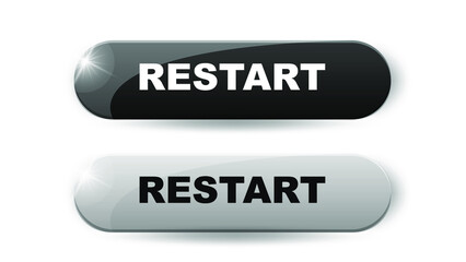Restart button.  3d vector in white and black colors isolated on white background.