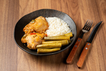 Chicken with okra and rice. Typical Brazilian dish.