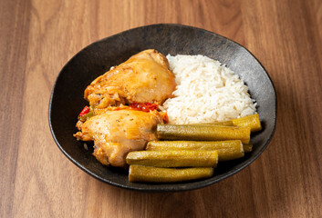 Chicken with okra and rice. Typical Brazilian dish.