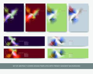 Set of abstract covers design templates with trendy gradient background. Cool vibrant colors. Applicable for banners, flyers, presentations, posters and reports.  Vector illustration
