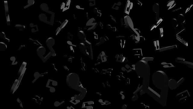 Black musical notes on black background.
Loop able abstract animation.