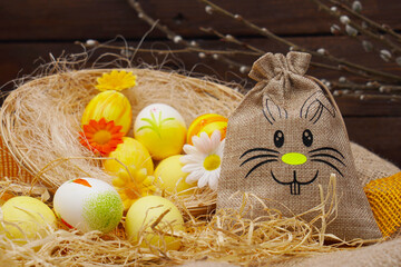 small jute bag with easter bunny