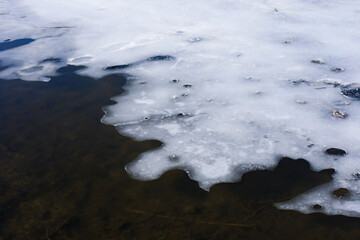 Ice melting on top of lake