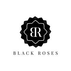 Minimal elegant B and R initial letter black roses logo template