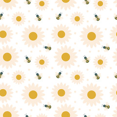 Lovely bees. Seamless pattern with insects and flowers for fabrics, textiles, wrapping paper, interior design. Actual colors. 