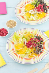 Spicy chicory salad with orange red buckwheat and black lentils series picture 02