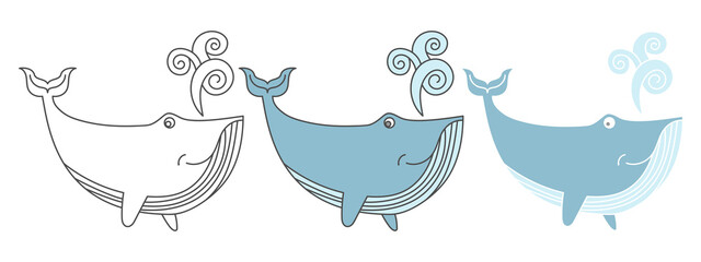 whale design vector. clipart cartoon illustration. black and white outline element © abu