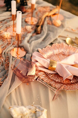 Wedding, wedding moment, decorations, decor, wedding decorations, outdoor wedding table for two Gold pendants pink decor