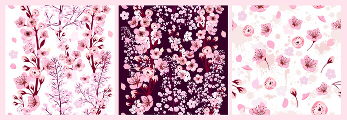 A seamless background of sakura. Light and dark flower backgrounds . Vector illustration