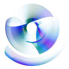 Blue airy rounded wavy elements are beautifully arranged and rotated in a circle on a white background. Graphic design element. 3d rendering. 3d illustration. Symbol, sign, icon, logo. © Svetlana