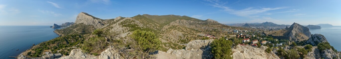 Fototapeta na wymiar View towards Perchem mountain from Palvani-Oba Mountain, Crimea, Russia.