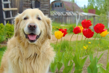 Happy smiling golden retriever dog.