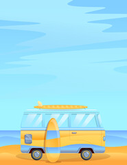 cartoon illustration of a van on the background of the sea, vector illustration
