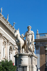 Capitoline Hill on Piazza del Campidoglio designed by Michelangelo, ancient sculpture at ...