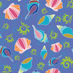 Seashells Colorful Vector with Sand Dollars and Seaweed