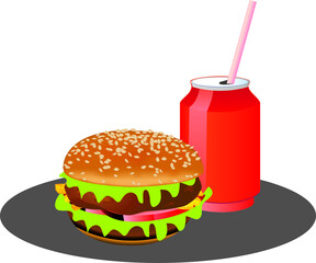 Vector Illustration of Junk Food, Hamburger and Coke
