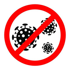 Vector image of a black coronavirus bacterias with a stop sign. The picture means 