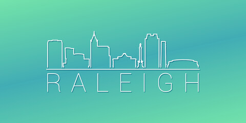 Raleigh, NC, USA Skyline Linear Design. Flat City Illustration Minimal Clip Art. Background Gradient Travel Vector Icon.