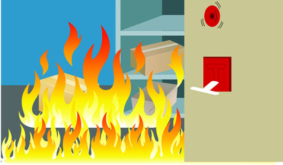 Vector Illustration of a Burning Building, Fire, Accident, Danger