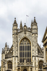 Naklejka premium Architectural fragments of Bath Abbey (or Abbey Church of Saint Peter and Saint Paul, founded in VII century) in Bath. Bath is a city in ceremonial county of Somerset in South West England.