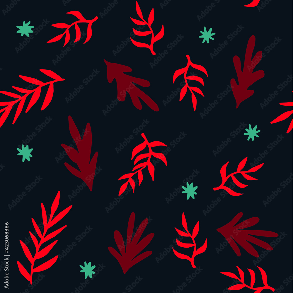 Aufkleber Beautiful Mid- Century Boho style Pattern with Palm Branches. Repeating Vector Design in warm color palette.