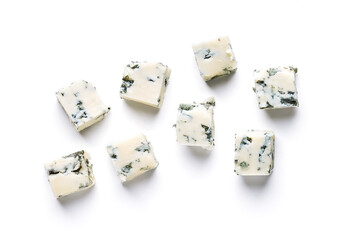 Blue Cheese isolated on white background top view - obrazy, fototapety, plakaty