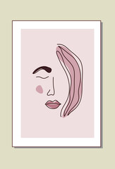 Modern minimalistic female portrait in pastel colors.