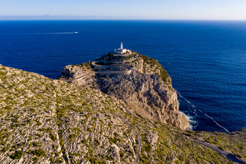 Fototapeta na wymiar Formentor Lighthouse-Birdview- Fantastic Moto/Bike Road- Family trip- Tour- Tramuntana Cliff - 